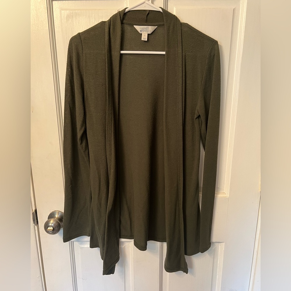 Market & Spruce Olive Green Asymmetrical Cardigan